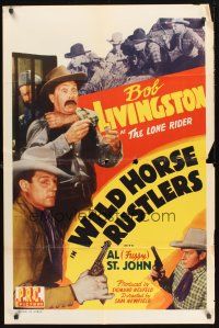 7r982 WILD HORSE RUSTLERS 1sh '43 Bob Livingston as The Lone Rider, Al 'Fuzzy' St. John!
