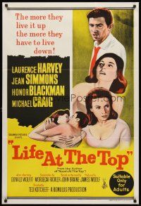 7s559 LIFE AT THE TOP Aust 1sh '65 art of Laurence Harvey with sexy Jean Simmons & Honor Blackman!