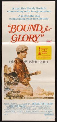 7s668 BOUND FOR GLORY Aust daybill '76 David Carradine as folk singer Woody Guthrie, Tom Jung art!