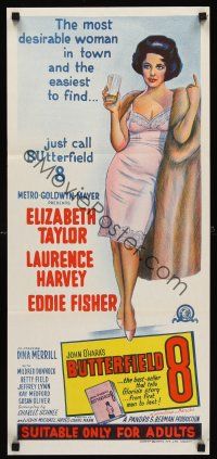7s679 BUTTERFIELD 8 Aust daybill R66 stone litho of the most desirable callgirl, Elizabeth Taylor!