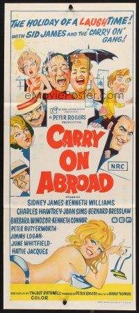 7s685 CARRY ON ABROAD Aust daybill '72 Sidney James, Kenneth Williams, English sex!