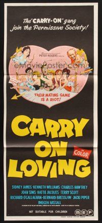 7s689 CARRY ON LOVING Aust daybill '70 Sidney James, English comedy!