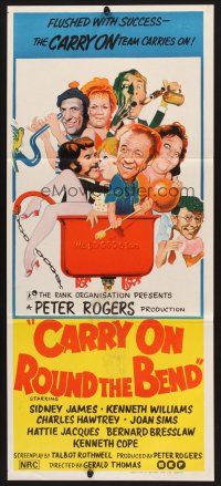 7s690 CARRY ON ROUND THE BEND Aust daybill '71 Sidney James, Kenneth Williams, wacky art!