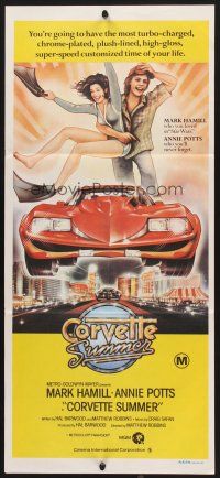 7s701 CORVETTE SUMMER Aust daybill '78 art of Mark Hamill & sexy Annie Potts on custom Corvette!