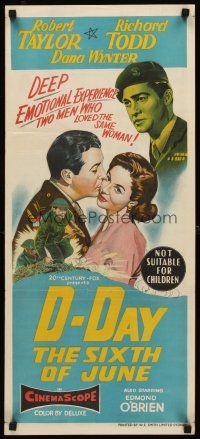 7s707 D-DAY THE SIXTH OF JUNE Aust daybill '56 art of Robert Taylor & sexy Dana Wynter in WWII!