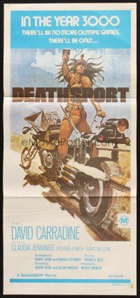 7s709 DEATHSPORT Aust daybill '78 David Carradine, great artwork of futuristic battle motorcycle!