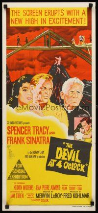 7s715 DEVIL AT 4 O'CLOCK Aust daybill '61 stone litho artwork of Spencer Tracy & Frank Sinatra!