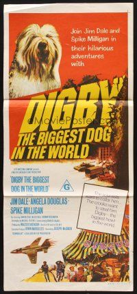 7s720 DIGBY THE BIGGEST DOG IN THE WORLD Aust daybill '74 cool artwork of sheep dog, wacky sci-fi!