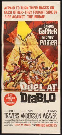 7s728 DUEL AT DIABLO Aust daybill '66 really cool art of Sidney Poitier & James Garner surrounded!