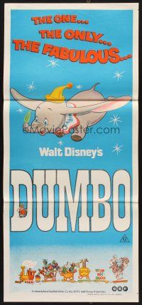7s729 DUMBO Aust daybill R72 colorful art from Walt Disney circus elephant classic!