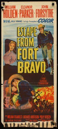 7s739 ESCAPE FROM FORT BRAVO Aust daybill '53 cowboy William Holden, Eleanor Parker, John Sturges!