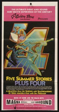 7s749 FIVE SUMMER STORIES PLUS FOUR Aust daybill '72 really cool surfing artwork by Rick Griffin!