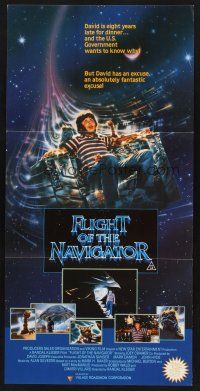 7s752 FLIGHT OF THE NAVIGATOR Aust daybill '86 Disney sci-fi, cool art of Joey Cramer in spaceship!