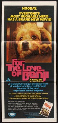 7s753 FOR THE LOVE OF BENJI Aust daybill '77 Joe Camp directed, loveable dog!