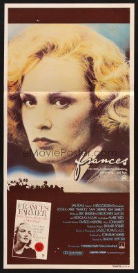 7s757 FRANCES Aust daybill '82 great close-up of Jessica Lange as cult actress Frances Farmer!