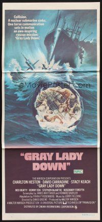 7s773 GRAY LADY DOWN Aust daybill '78 Charlton Heston, David Carradine, cool submarine art!