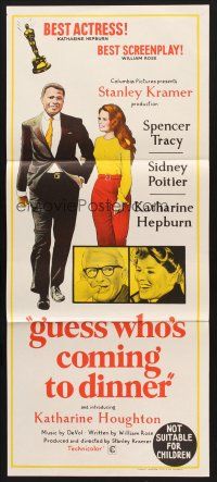 7s776 GUESS WHO'S COMING TO DINNER Aust daybill '67 Poitier, Spencer Tracy, Katharine Hepburn!