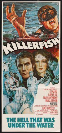 7s808 KILLER FISH Aust daybill '79 artwork of Lee Majors, Karen Black, piranha horror!