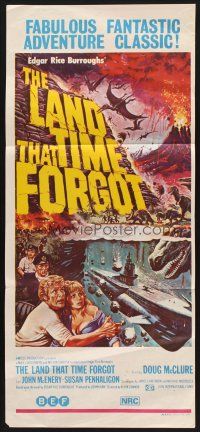 7s811 LAND THAT TIME FORGOT Aust daybill '75 Edgar Rice Burroughs, art by Tom Chantrell!