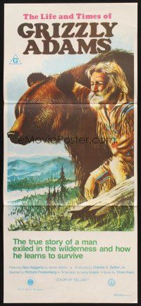 7s822 LIFE & TIMES OF GRIZZLY ADAMS Aust daybill '74 art of mountain man Dan Haggerty with bear!