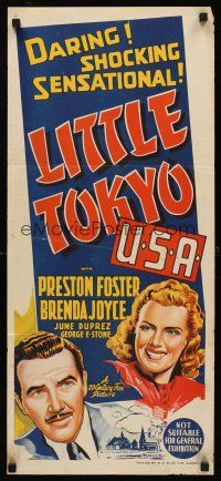 7s828 LITTLE TOKYO USA Aust daybill '42 stone litho art of Preston Foster & Brenda Joyce!