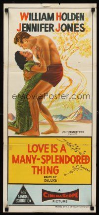 7s830 LOVE IS A MANY-SPLENDORED THING Aust daybill '55 art of William Holden & Jennifer Jones!