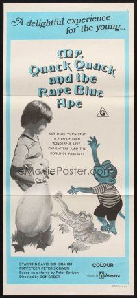7s850 MR. QUACK QUACK & THE RARE BLUE APE Aust daybill 1977 cute art of animals & kid!