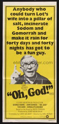 7s866 OH GOD Aust daybill '77 directed by Carl Reiner, great super close up of wacky George Burns!