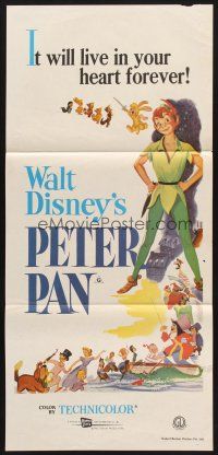 7s878 PETER PAN Aust daybill R70s Walt Disney animated cartoon fantasy classic!