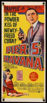 7s881 PIER 5 HAVANA Aust daybill '59 Cameron Mitchell in newly-freed Cuba pointing gun!