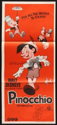 7s883 PINOCCHIO Aust daybill R70s Disney classic cartoon about a wooden boy who wants to be real!