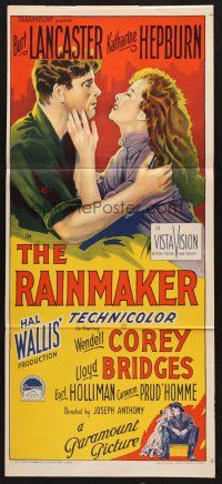 7s900 RAINMAKER Aust daybill '56 great stone litho art of Burt Lancaster & Katharine Hepburn!