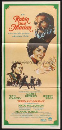 7s904 ROBIN & MARIAN Aust daybill '76 art of Sean Connery & Audrey Hepburn by Drew Struzan!