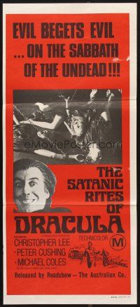 7s912 SATANIC RITES OF DRACULA Aust daybill '74 vampire Christopher Lee & his chained brides!