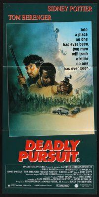 7s920 SHOOT TO KILL Aust daybill '88 cool art of Sidney Poitier & Tom Berenger, Deadly Pursuit!