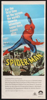 7s929 SPIDER-MAN Aust daybill '77 Marvel Comic, great image of Nicholas Hammond as Spidey!