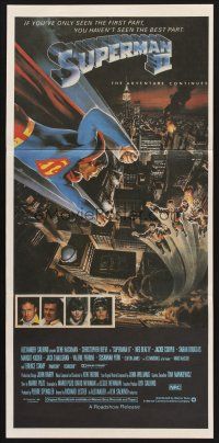 7s944 SUPERMAN II Aust daybill '81 Christopher Reeve, Terence Stamp, cool art by Daniel Goozee!