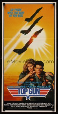 7s960 TOP GUN Aust daybill '86 great image of Tom Cruise & Kelly McGillis, Navy fighter jets!