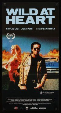 7s988 WILD AT HEART Aust daybill '90 David Lynch, cool image of Nicolas Cage & Laura Dern!