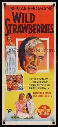 7s989 WILD STRAWBERRIES Aust daybill '57 Ingmar Bergman's Smultronstallet, c/u of Victor Sjostrom!