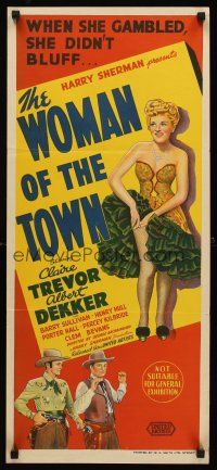 7s990 WOMAN OF THE TOWN Aust daybill '43 art of Albert Dekker & sexy full-length Claire Trevor!