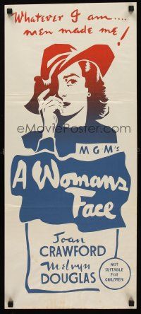7s991 WOMAN'S FACE Aust daybill R50s Joan Crawford covering face w/hat, Best Picture of 1941!