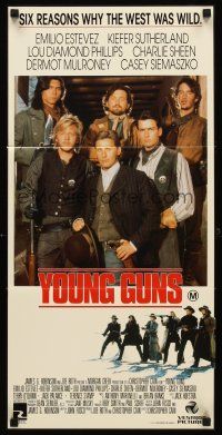 7s994 YOUNG GUNS Aust daybill '88 Emilio Estevez, Charlie Sheen, Kiefer Sutherland, Phillips!