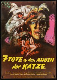 7s069 7 DEATHS IN THE CAT'S EYE German '73 wild horror artwork of evil cat & sexy girl!