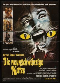 7s110 CAT O' NINE TAILS German '71 Dario Argento's Il Gatto a Nove Code, wild horror art of cat!