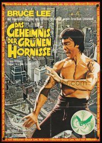 7s173 GREEN HORNET German '75 cool art of Bruce Lee as Kato over city!