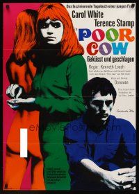 7s244 POOR COW German '68 1st Kenneth Loach, art of Terence Stamp & Carol White by Fischer!