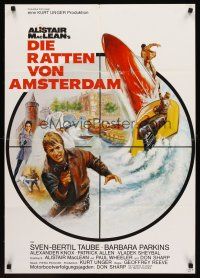 7s247 PUPPET ON A CHAIN German '71 Alistair MacLean novel, Sven-Bertil Taube, great boat chase art