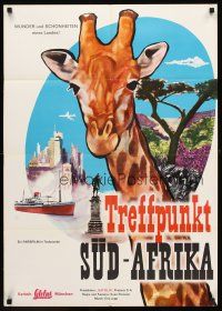 7s290 TREFFPUNKT SUD-AFRIKA German '60s cool art of giraffe & African landmarks!