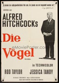 7s033 BIRDS German 16x23 '63 great full-length image of director Alfred Hitchcock!